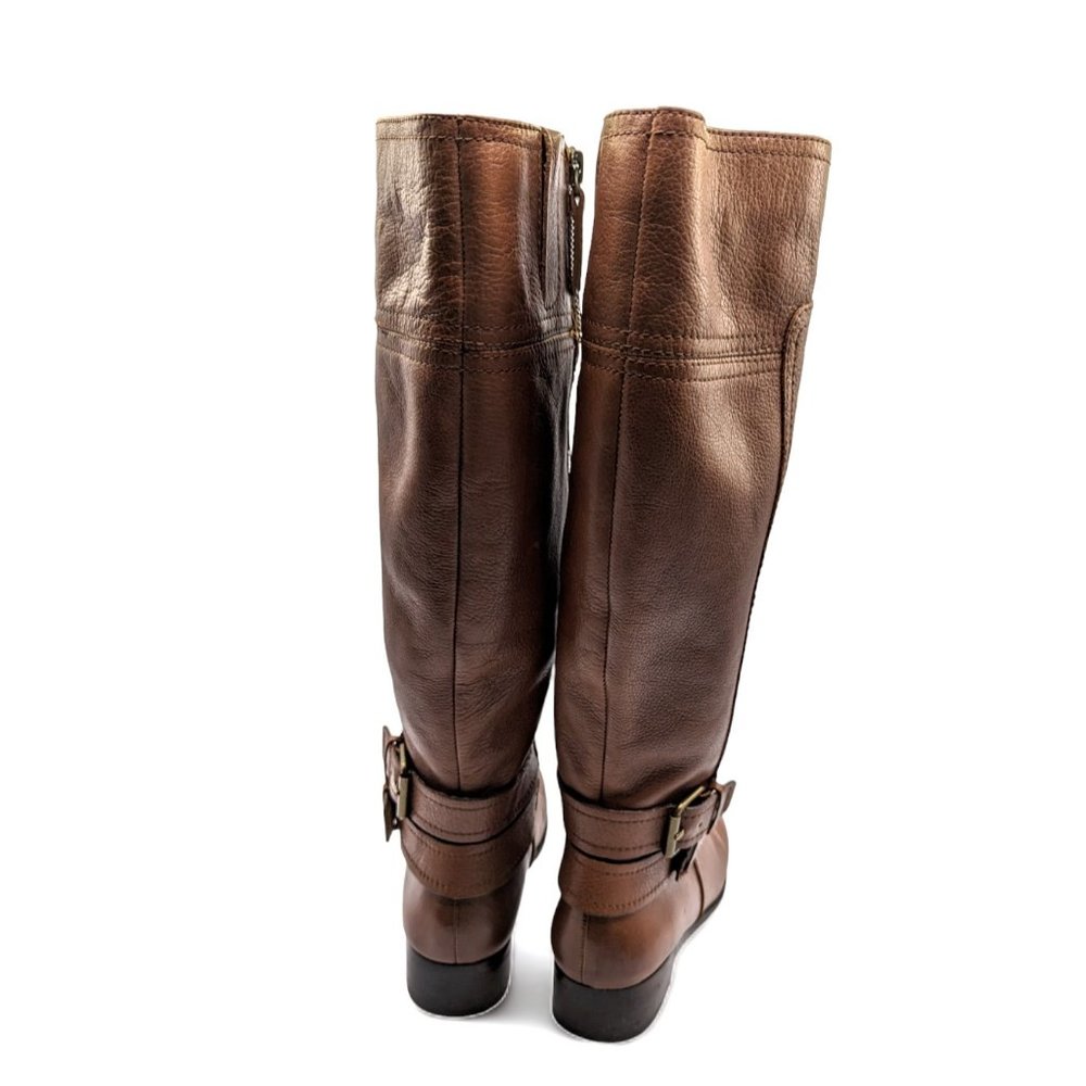 Nine West DK Natural Brown Pebble Leather Tall Full Zip Boots Shoes 6.5 - Picture 6 of 14